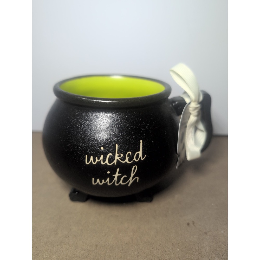 Rae Dunn Black Cauldron "Wicked Witch" Mug w/ Green Interior NWT